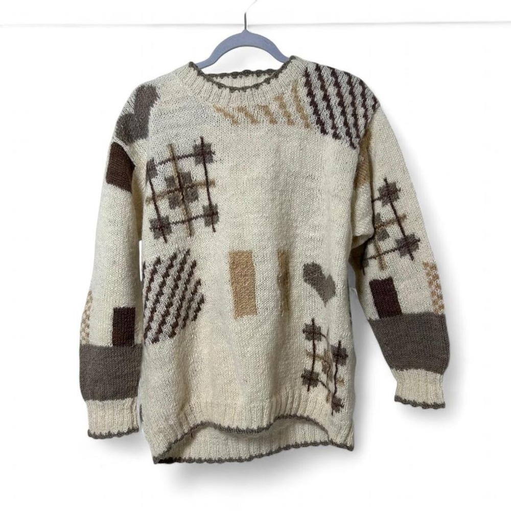 patchwork sweater in earthy tones brown and cream patterned sweater‎ #knitwear